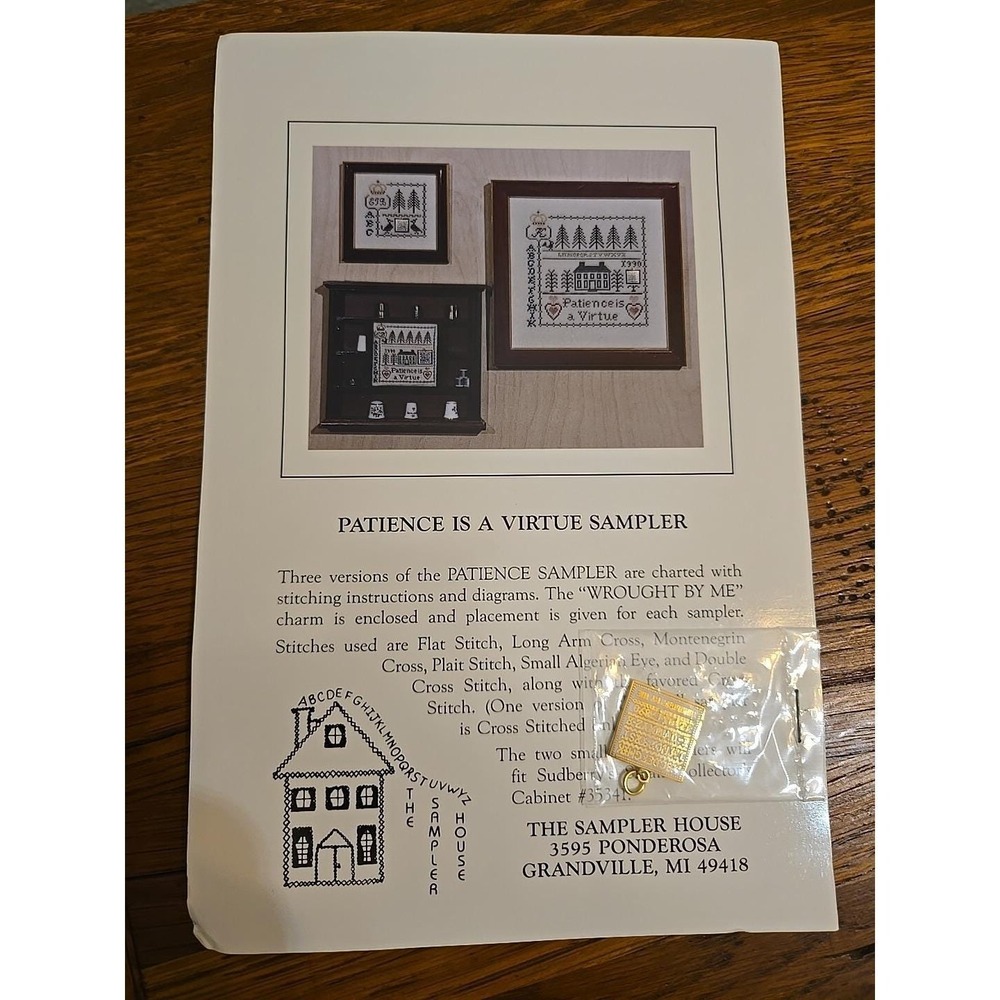 "Patience is a Virtue" Cross Stitch Sampler Pattern w/Charm & Linen NIP